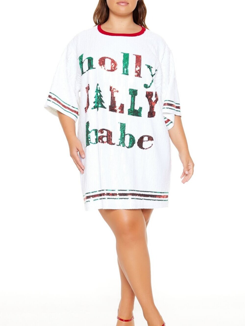 Simply Southern Holly Jolly Babe Sequin Festive Holiday Lined Tunic Dress L/XL